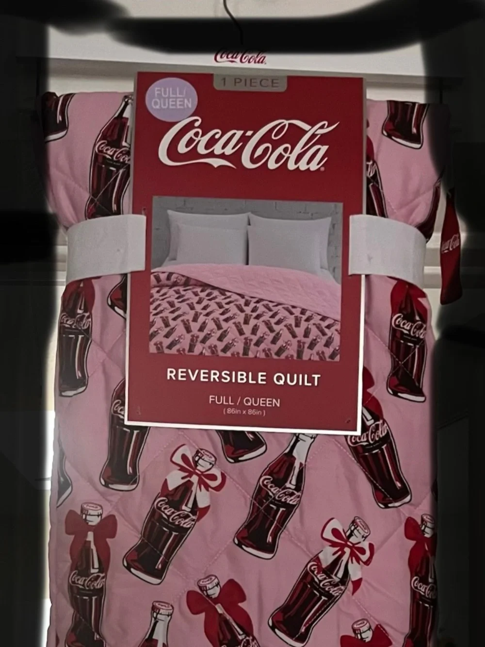 Coca-Cola Pink Bow Reversible Quilt Full Queen 86x86 NWT